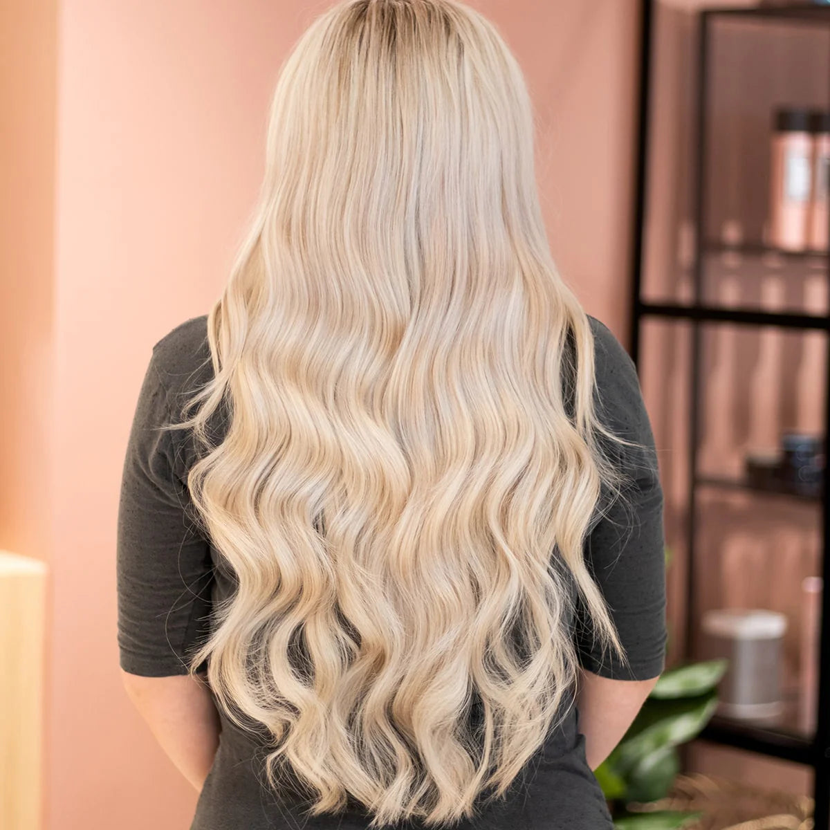 Keratin Bonding Extensions Beige Blonde Mix mit Ansatz – Echthaar Haarverlängerung